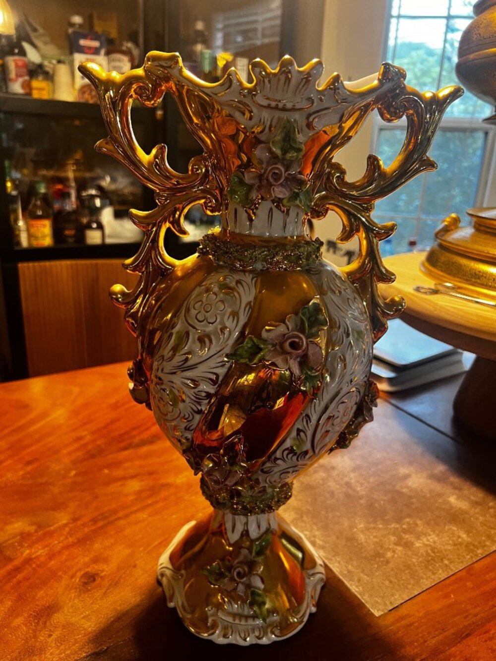 Vintage Ornate Porcelain Vase With Gold Detailing & Floral Accents - Picture 8 of 8